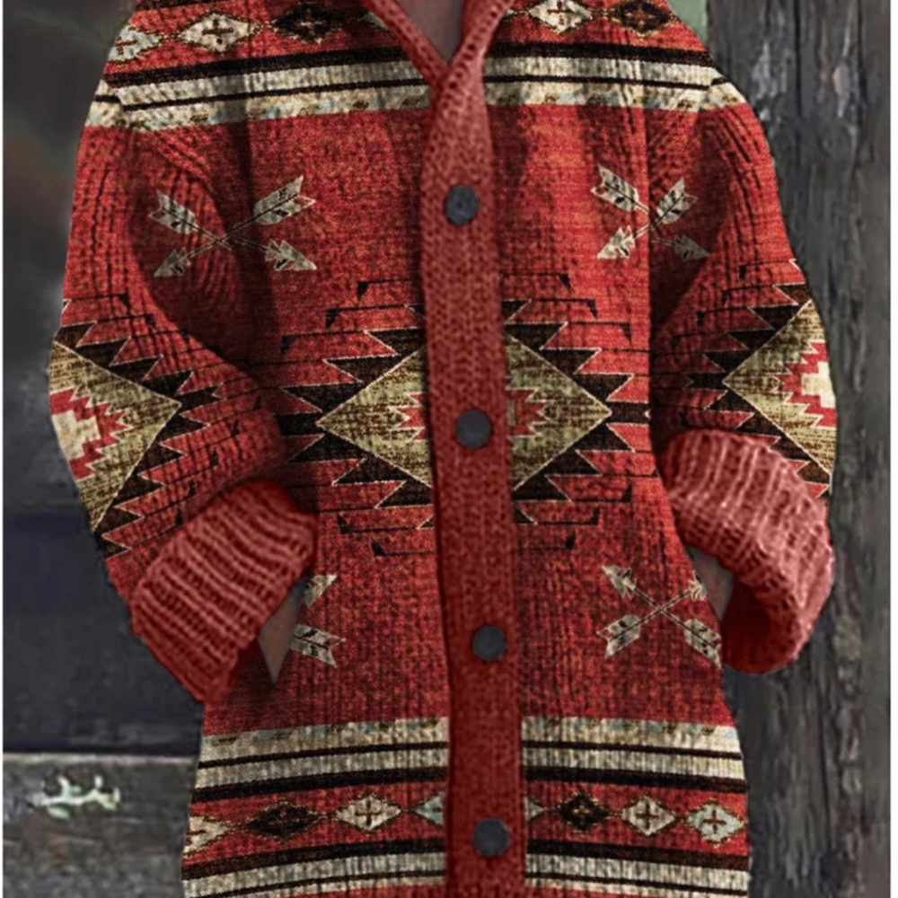 Comstylish Western Ethnic Aztec Cozy Knit Hooded Cardigan